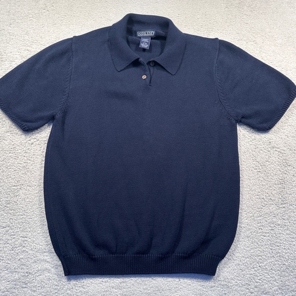 Vintage Y2K Lands End Womens Sweater Polo Shirt Short Sleeve Blue L Made in USA - Picture 1 of 8